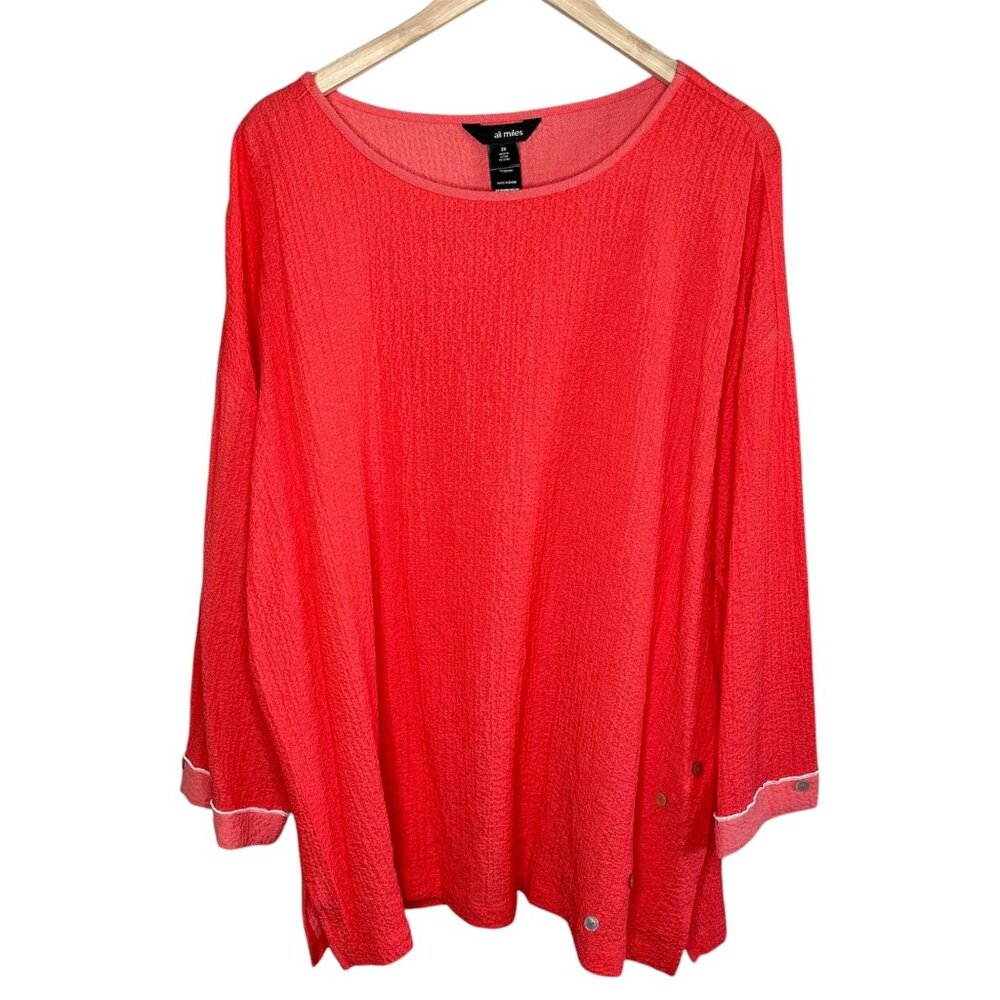 Ali Miles Womens Coral Textured Long Sleeve Top size 2X 3/4 sleeves